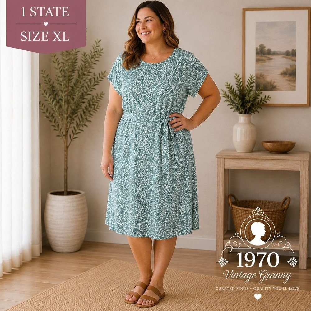#35, 1 State Green and White dress, size 1X, NWT